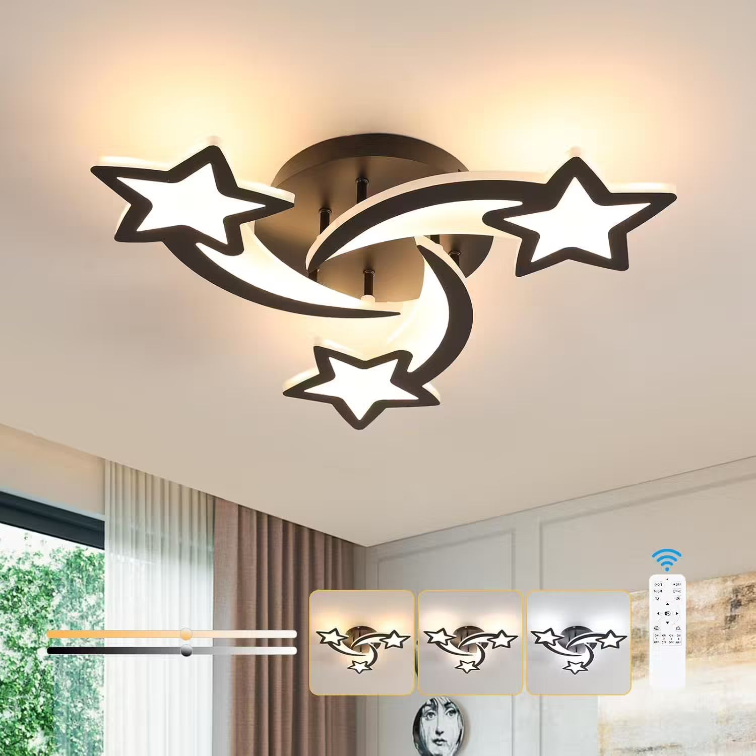 Lustra LED Mini STAR BLACK Echivalent 400W Telecomanda