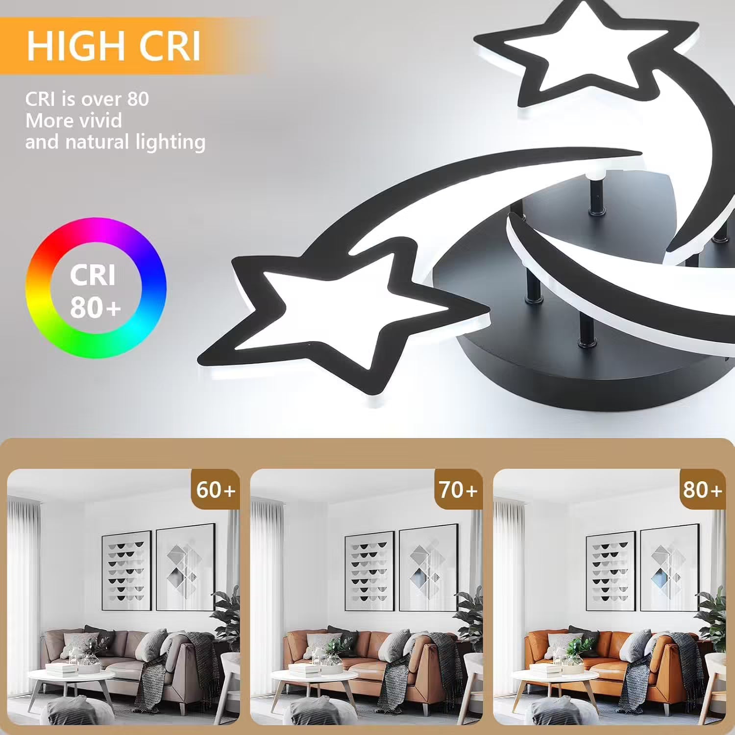 Lustra LED Mini STAR BLACK Echivalent 400W Telecomanda