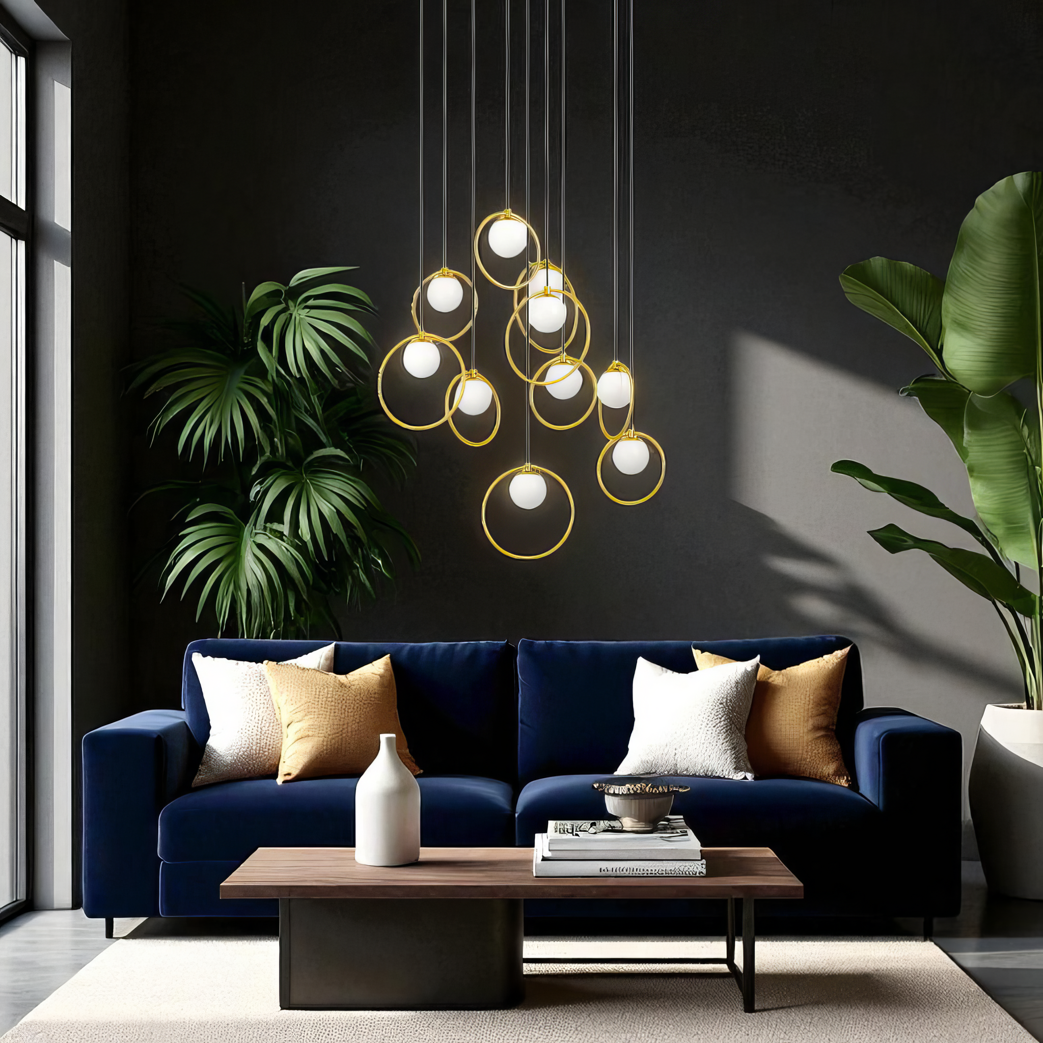 Lustra LED Suspendata PORTOCOLOM Gold Suport Rotund 10Elemente