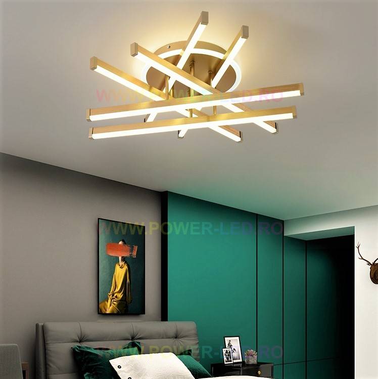 Lustra LED 6 LINES Design Round Gold Echivalent 800W Telecomanda