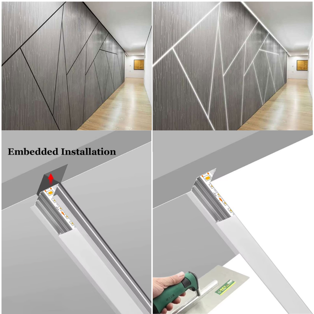 Profil Banda LED Incastrabil Negru Plat XL cu Dispersor Negru 2M