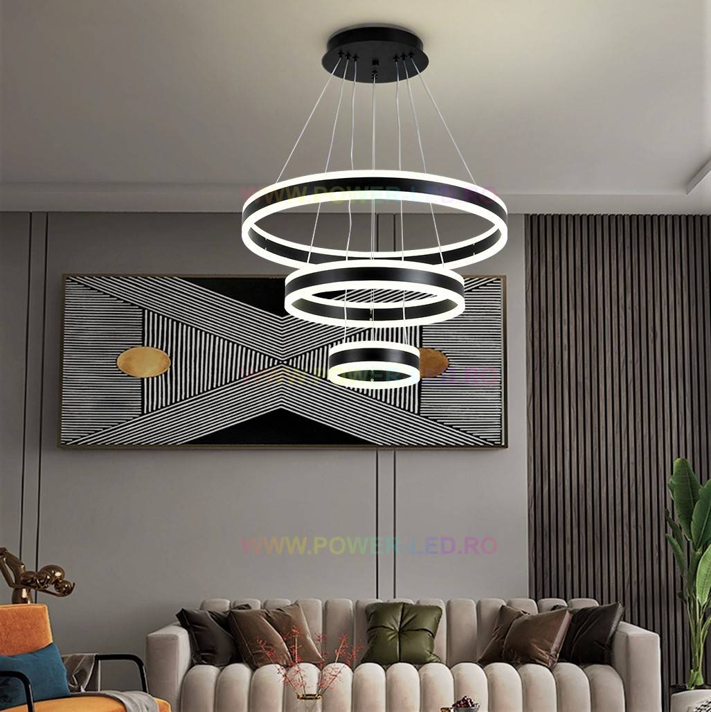Lustra LED KING Black XXL 80cm 3 Segmente Echivalent 1200W Telecomanda