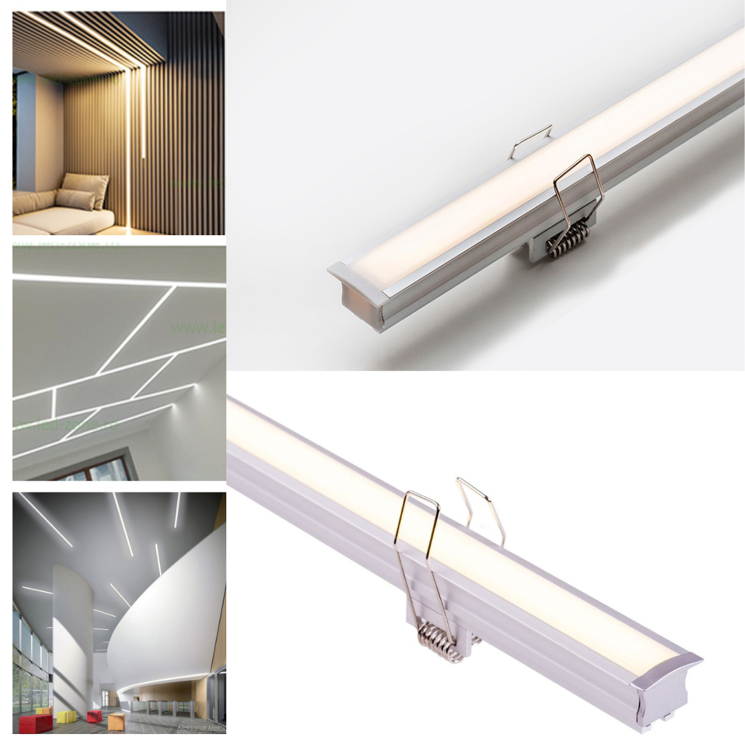 Profil Banda LED Incastrabil Adanc - Solutie Profesionala cu Cleme de Montaj 2M