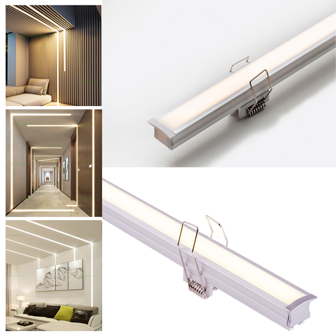 Profil Banda LED Incastrabil Adanc - Solutie Profesionala cu Cleme de Montaj 2M