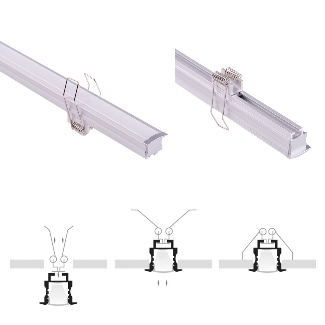 Profil Banda LED Incastrabil Adanc - Solutie Profesionala cu Cleme de Montaj 2M