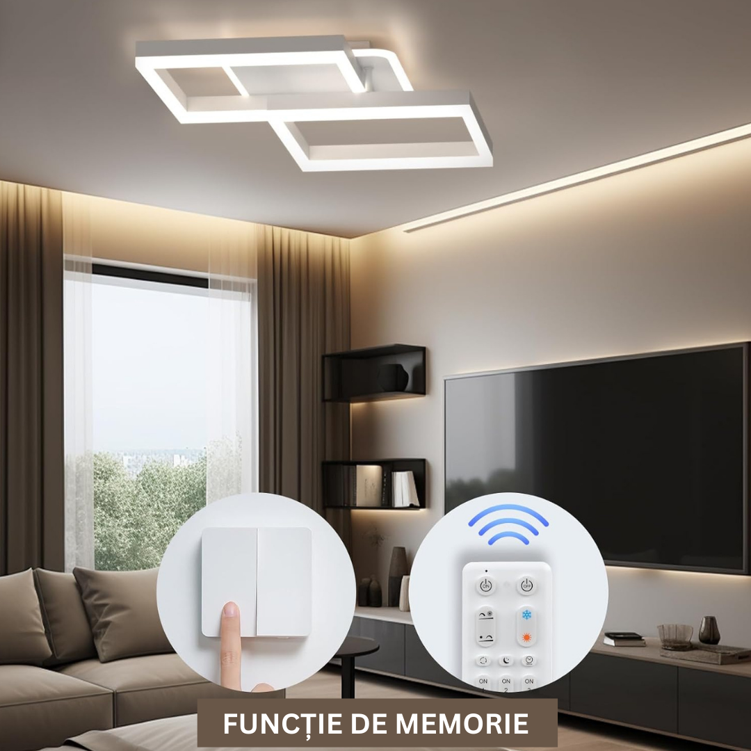 Lustra LED TWO SQUARE SILVER Echivalent 600W Telecomanda