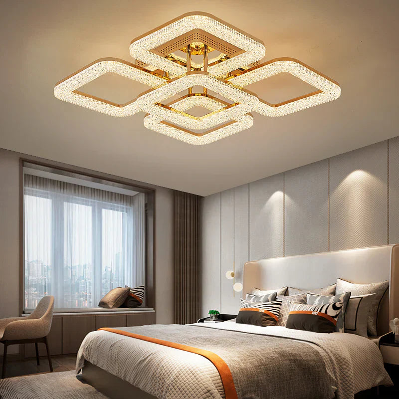 Lustra LED Golden SQUARE 4+1 Echivalent 800W Telecomanda