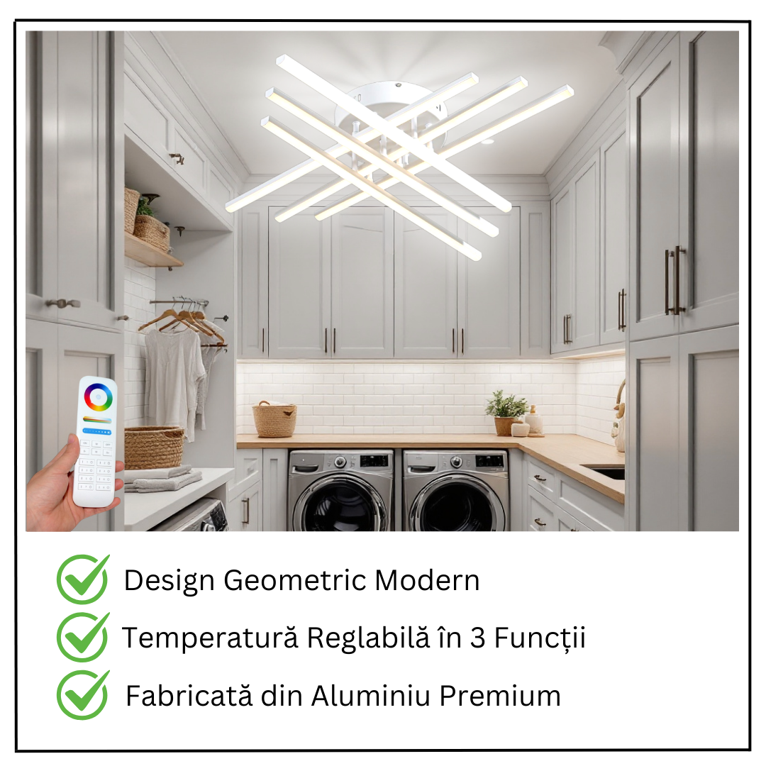 Lustra LED 96W X cu 6 Linii Albe Echivalent 700W cu Telecomanda