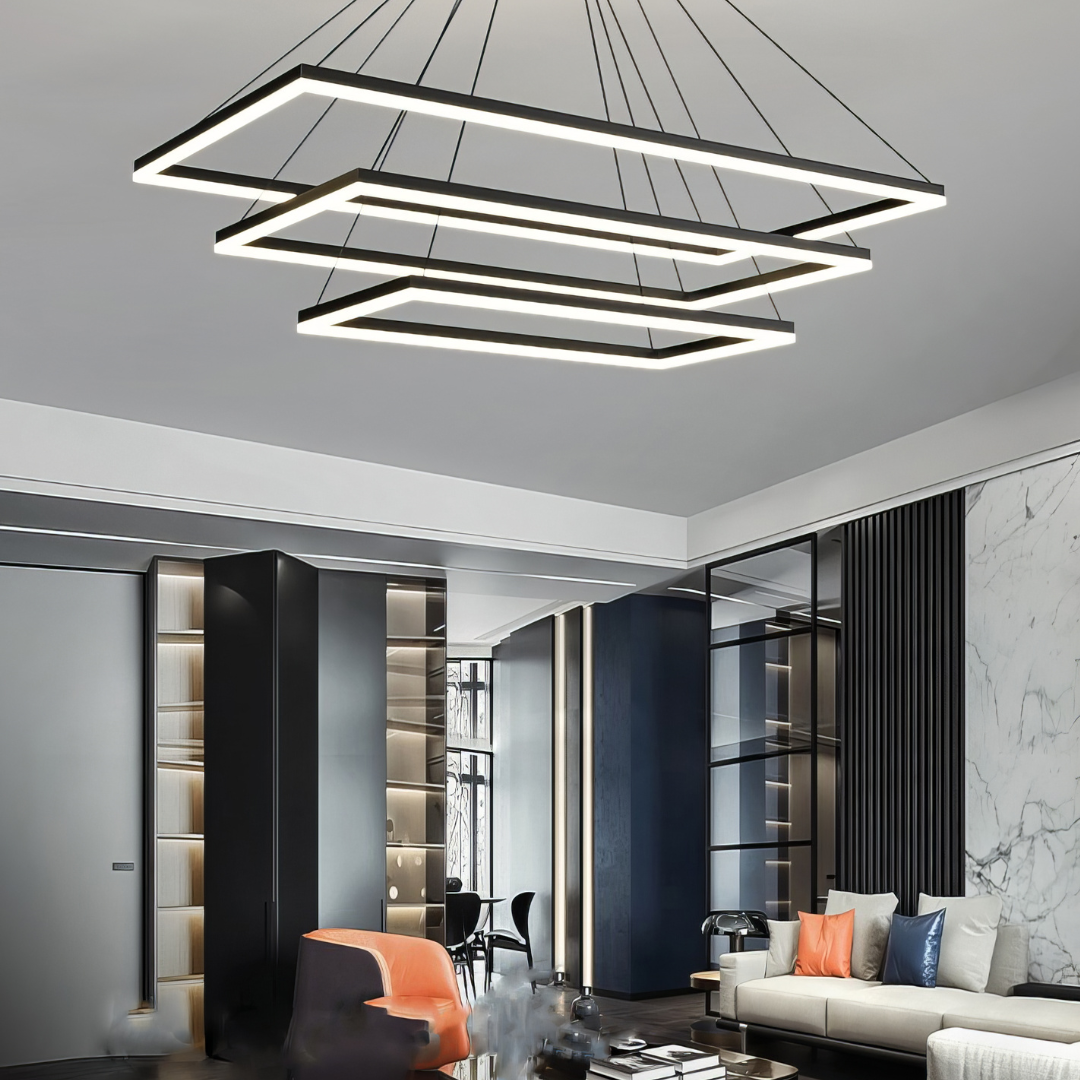 Lustra LED Suspendata cu 3 Elemente Rectangulare Neagra LT109 Echivalent 800W