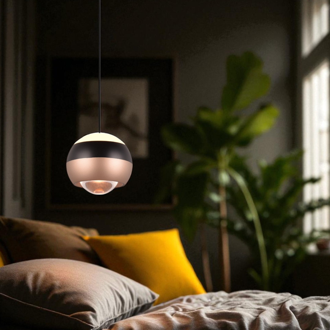 Pendul LED Orbit Pull Down 3 lumini din buton, Dimabil