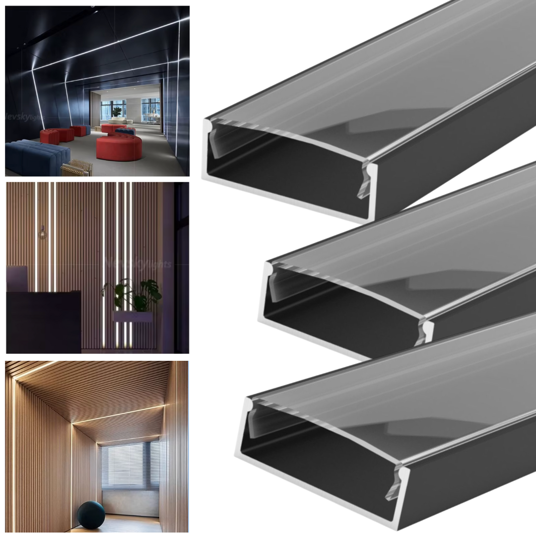 Profil Banda LED Aplicat Negru Plat XL Dispersor Negru 2M