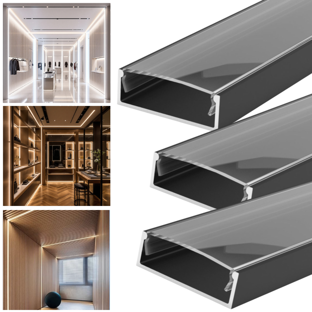 Profil Banda LED Aplicat Negru Plat XL Dispersor Negru 2M