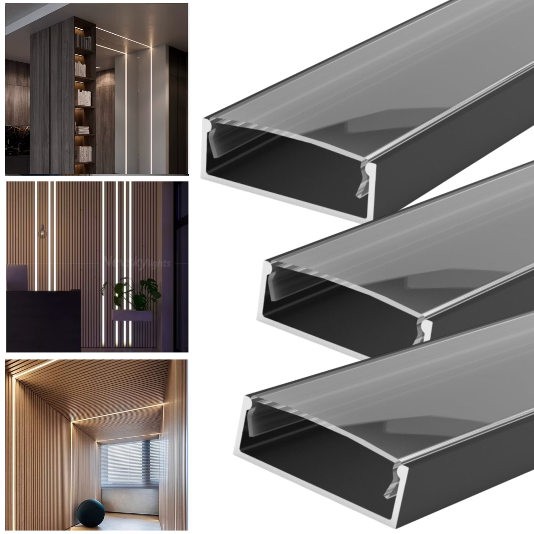 Profil Banda LED Aplicat Negru Plat XL Dispersor Negru 2M