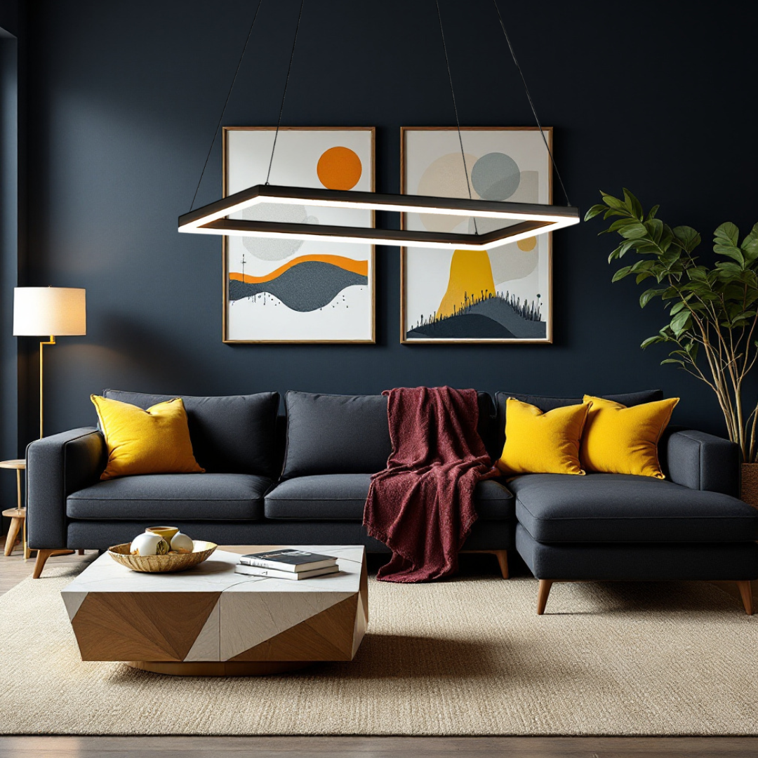 Lustra LED Suspendata 1 Element Rectangular 80X40CM Neagra Echivalent 400W