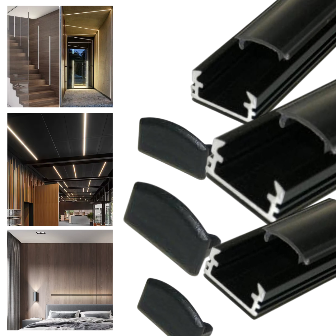 Profil Banda LED Aplicat Negru Dispersor Negru 2M