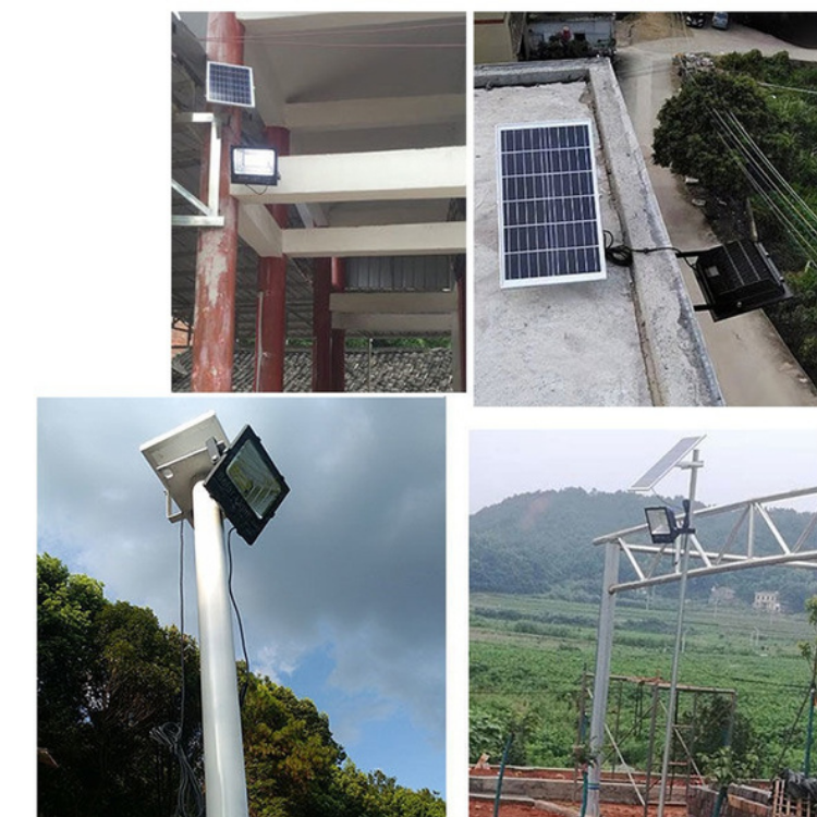Proiector LED Negru cu Panou Solar 200W telecomanda