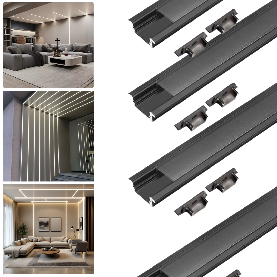 Profil Banda LED Incastrabil Negru cu Dispersor Negru 2M