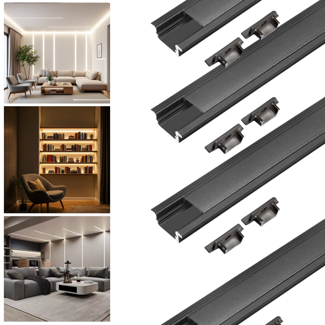 Profil Banda LED Incastrabil Negru cu Dispersor Negru 2M