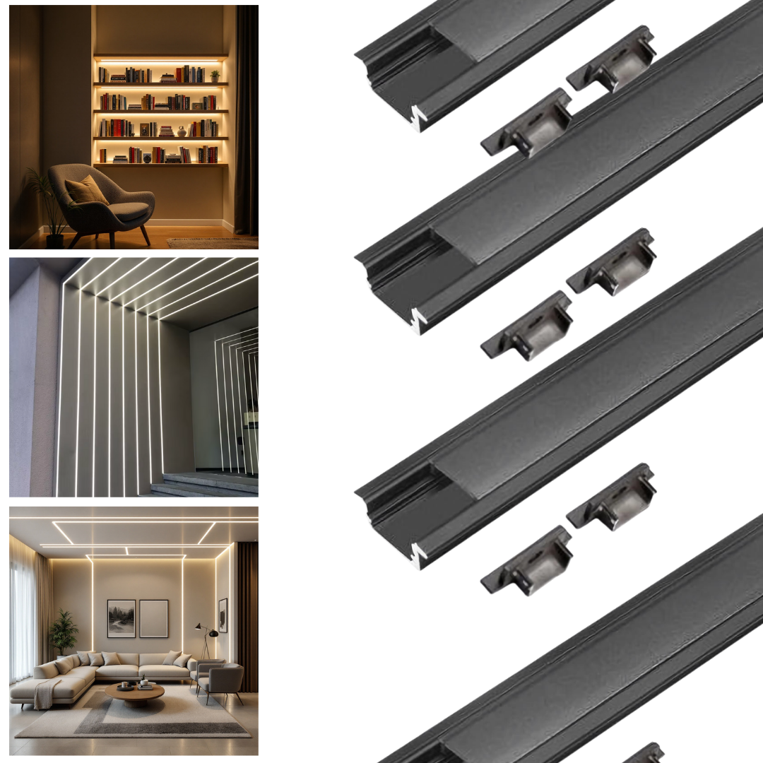 Profil Banda LED Incastrabil Negru cu Dispersor Negru 2M