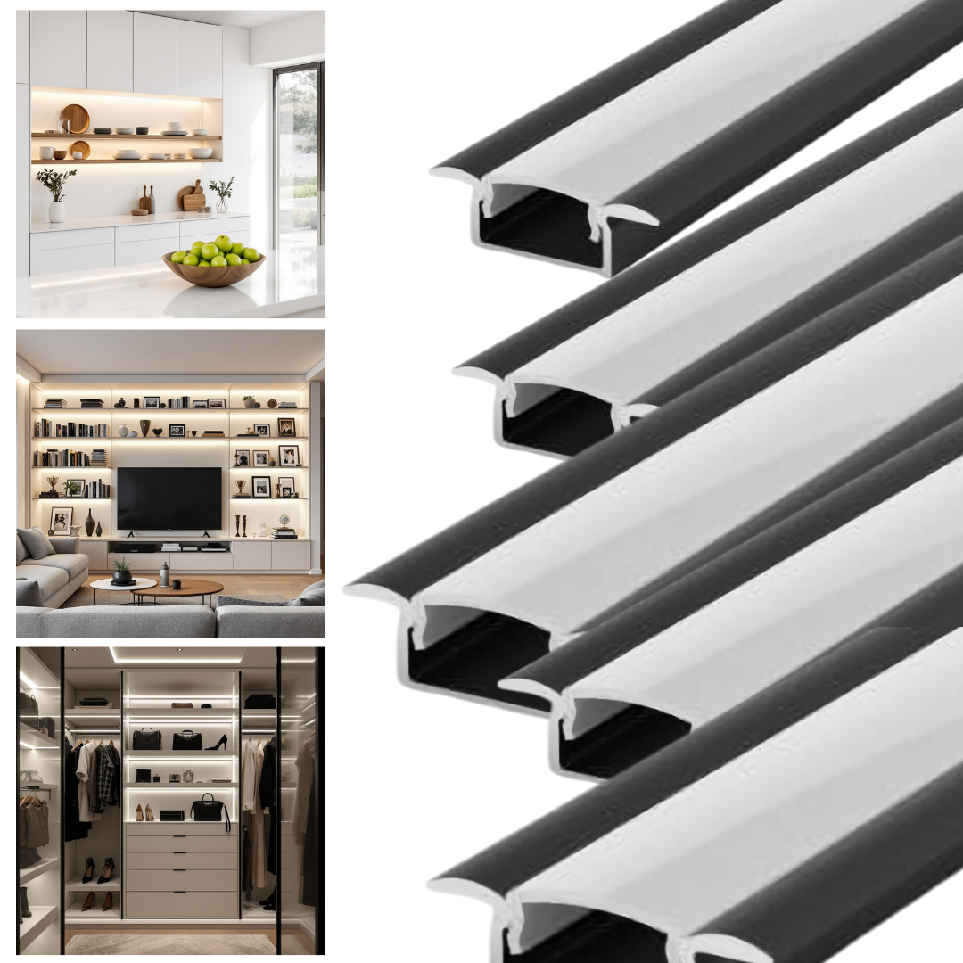 Profil Banda LED Incastrabil Negru cu Dispersor Alb Mat 2M