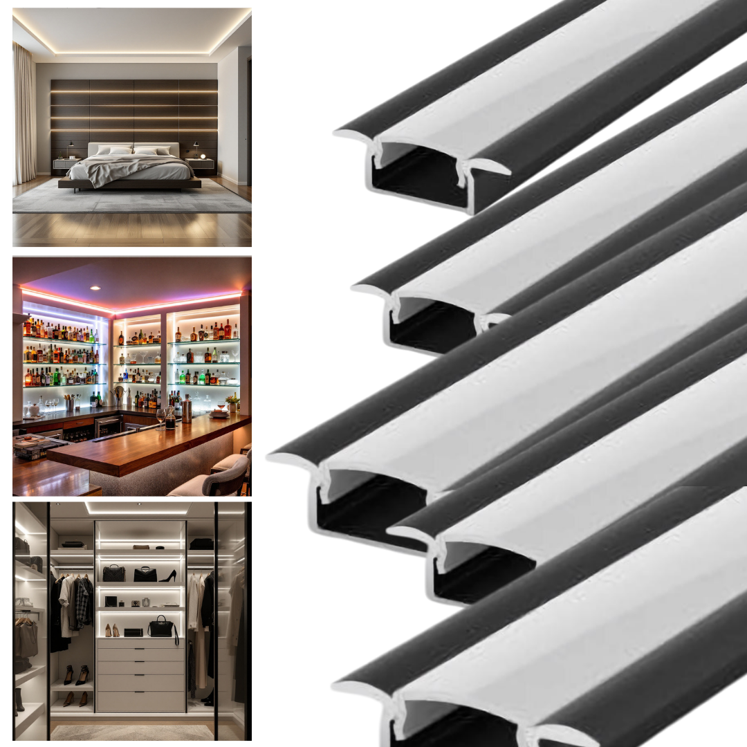 Profil Banda LED Incastrabil Negru cu Dispersor Alb Mat 2M