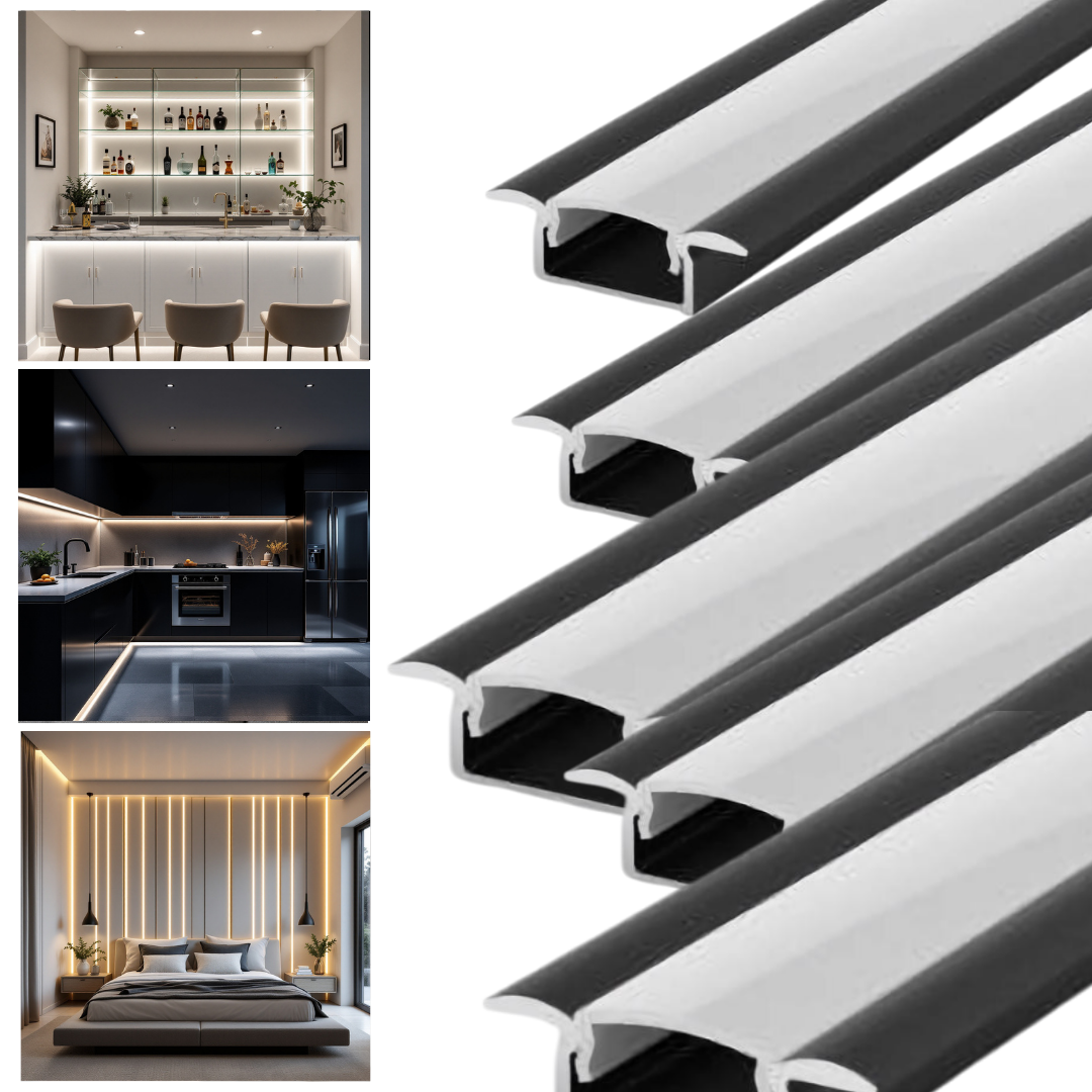 Profil Banda LED Incastrabil Negru cu Dispersor Alb Mat 2M