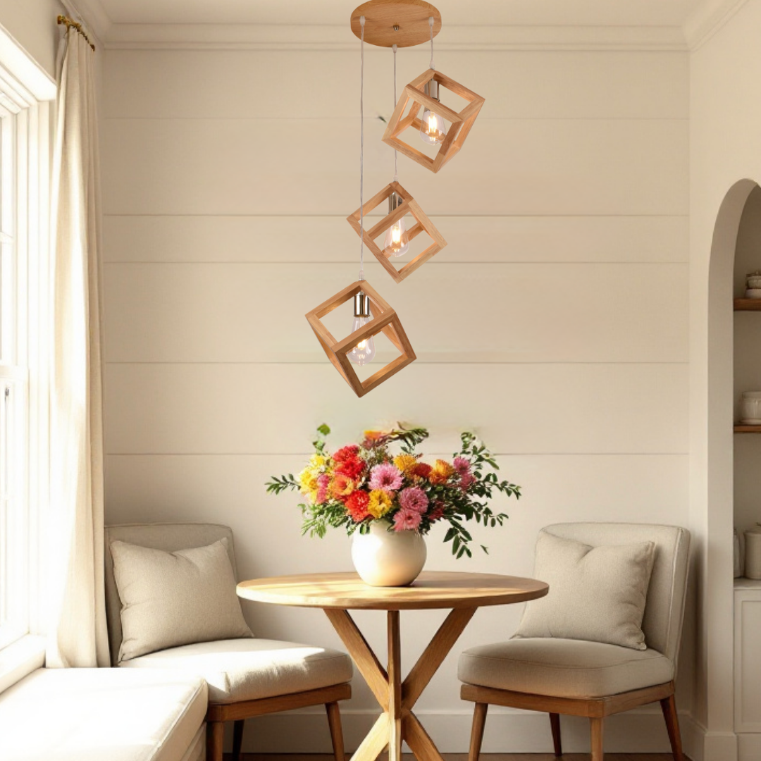 Lustra Suspendata Rotunda 3xE27 Fedra Lemn