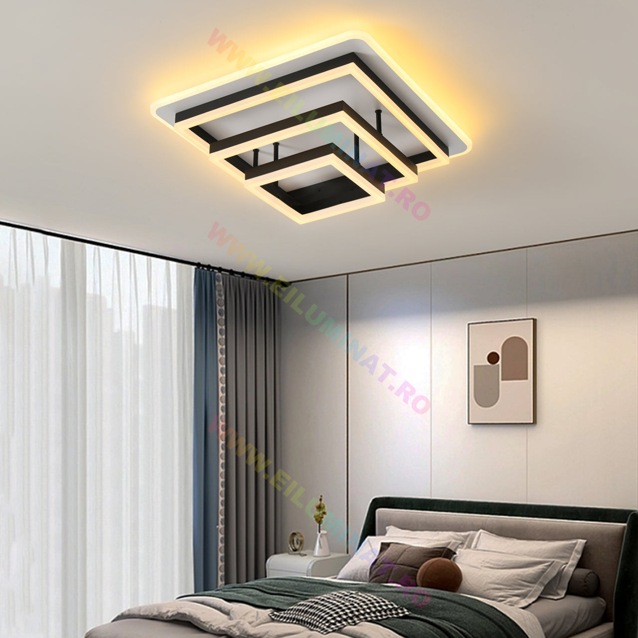 Lustra LED Vulcano Square Black Echivalent 1000W Telecomanda