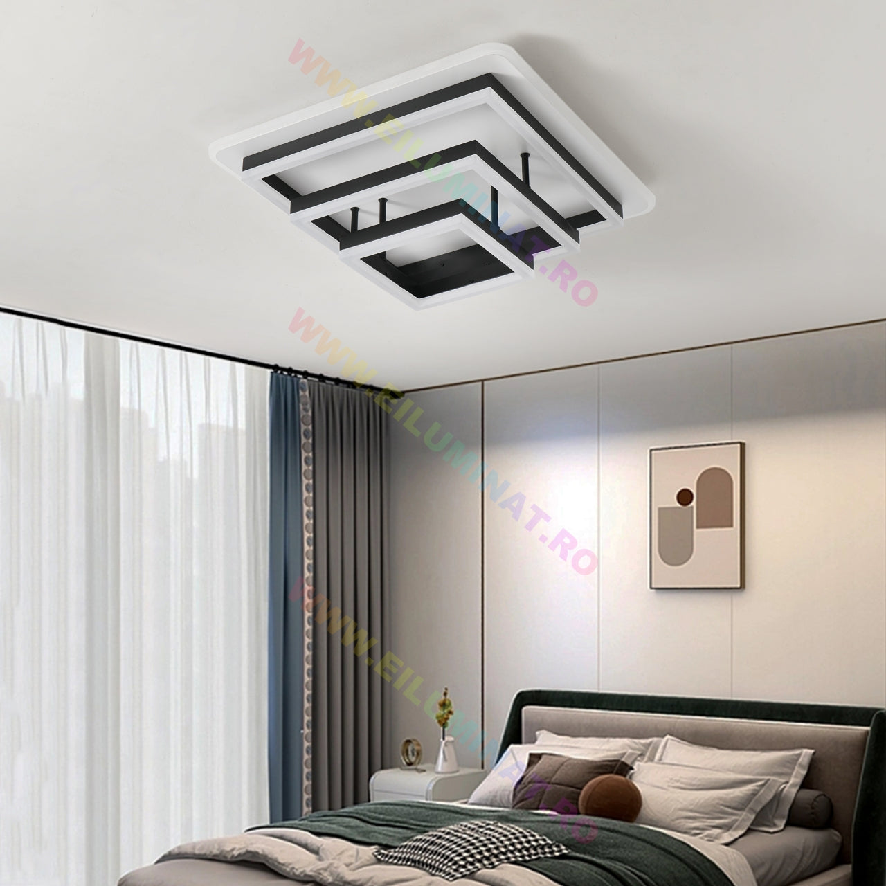 Lustra LED Vulcano Square Black Echivalent 1000W Telecomanda