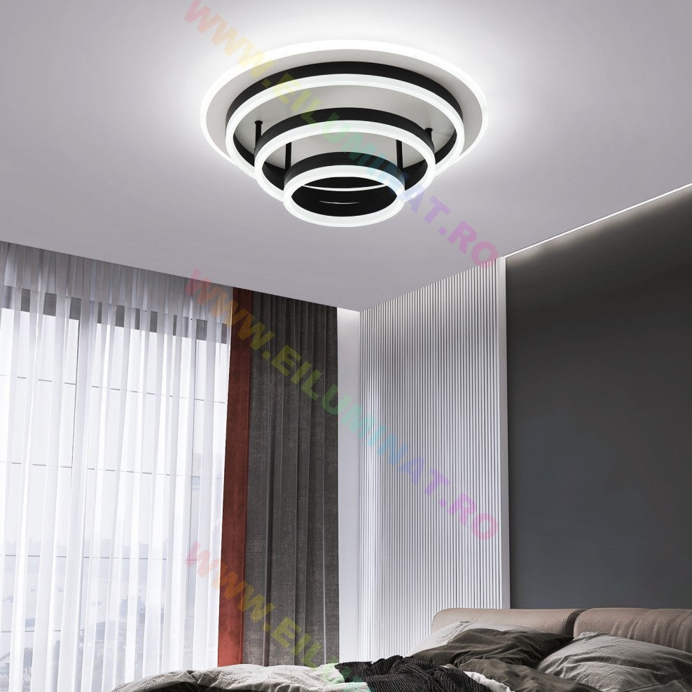 Lustra LED Vulcano Ring Black Echivalent 800W Telecomanda