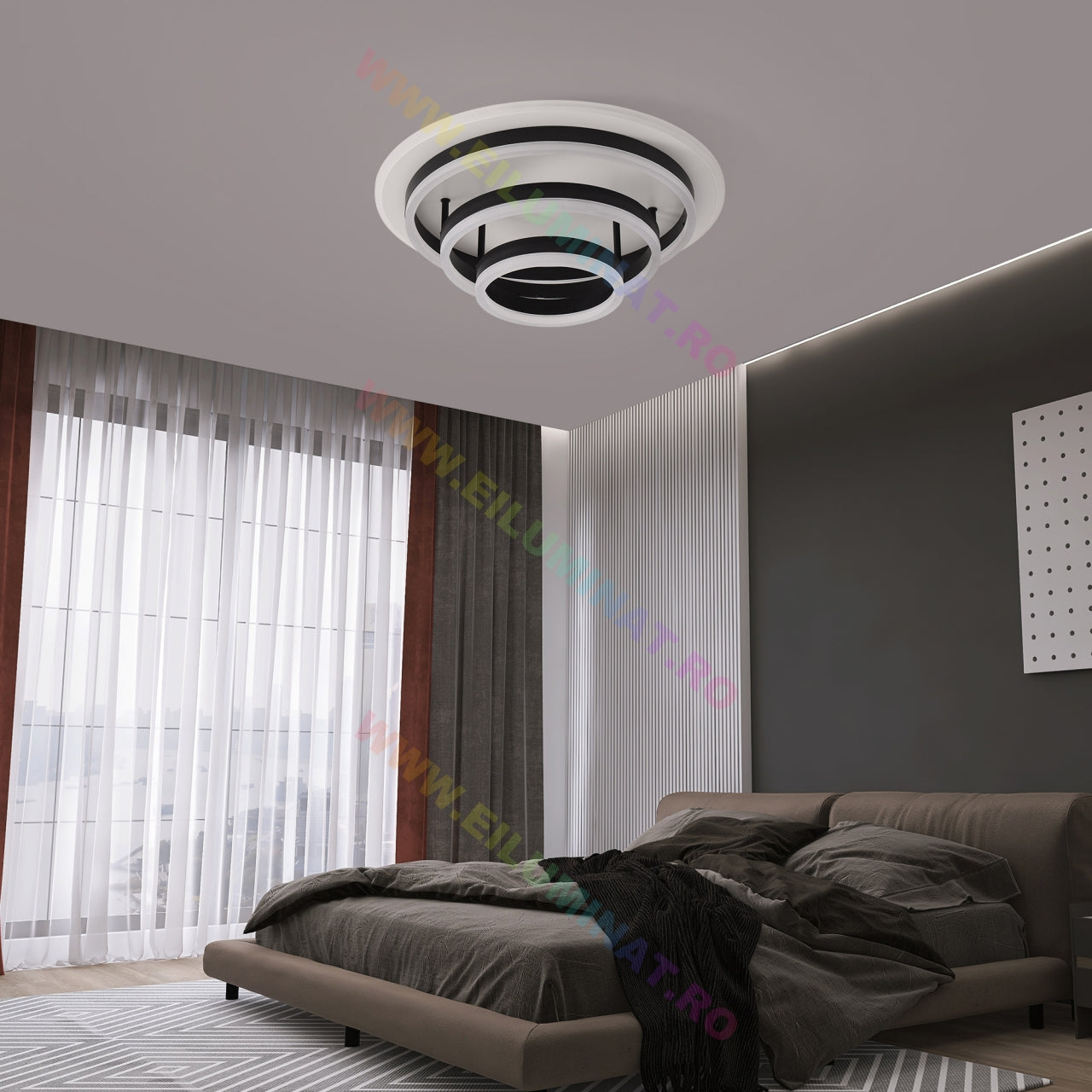 Lustra LED Vulcano Ring Black Echivalent 800W Telecomanda