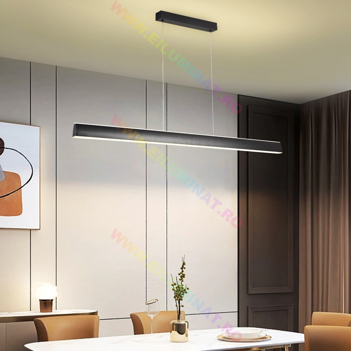 Lustra LED Suspendata Black 120cm Liniara Echivalent 400W Telecomanda