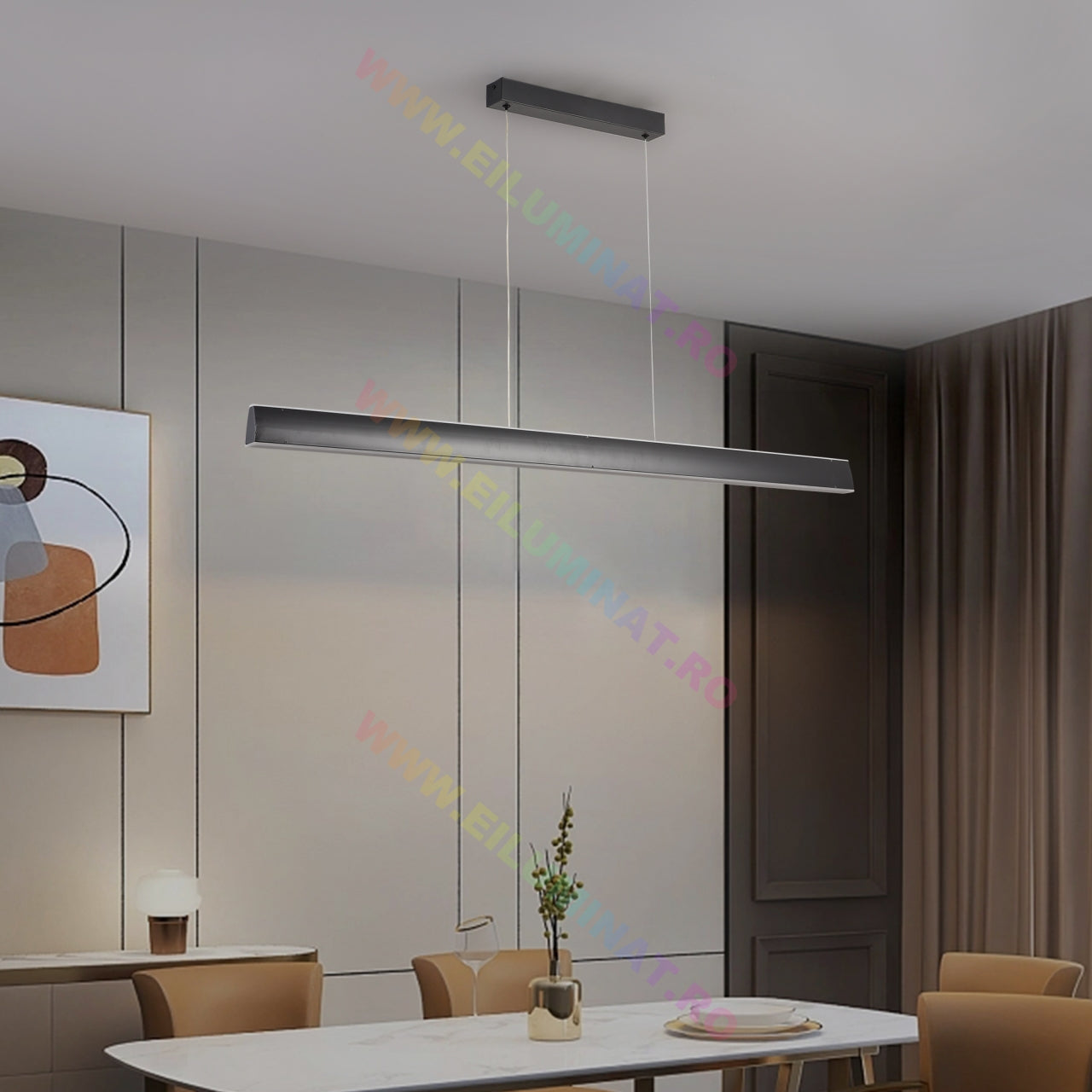 Lustra LED Suspendata Black 120cm Liniara Echivalent 400W Telecomanda