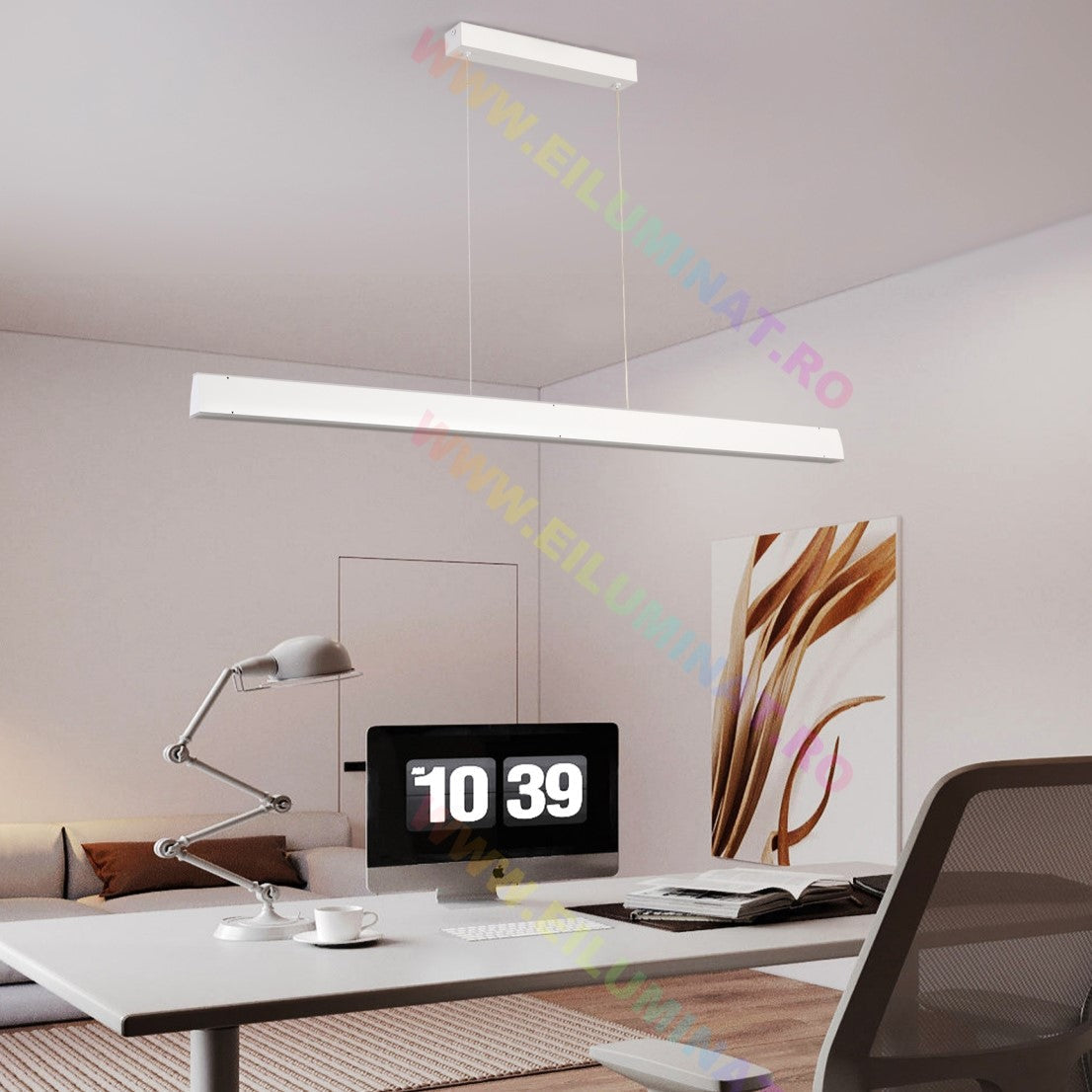 Lustra LED Suspendata Alba 120cm Liniara Echivalent 400W Telecomanda