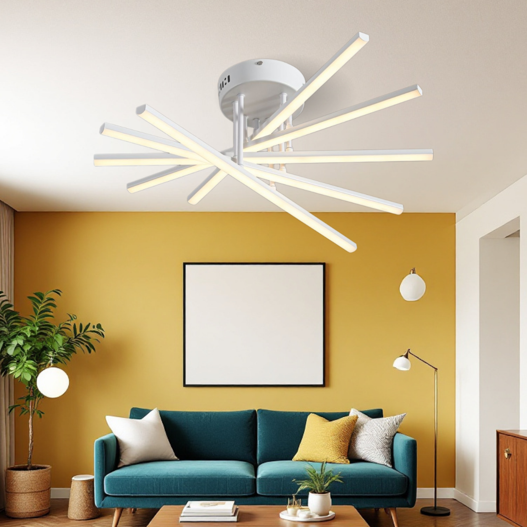 Lustra LED 80W Fano 5 Elemente ALB Echivalent 500W cu Telecomanda