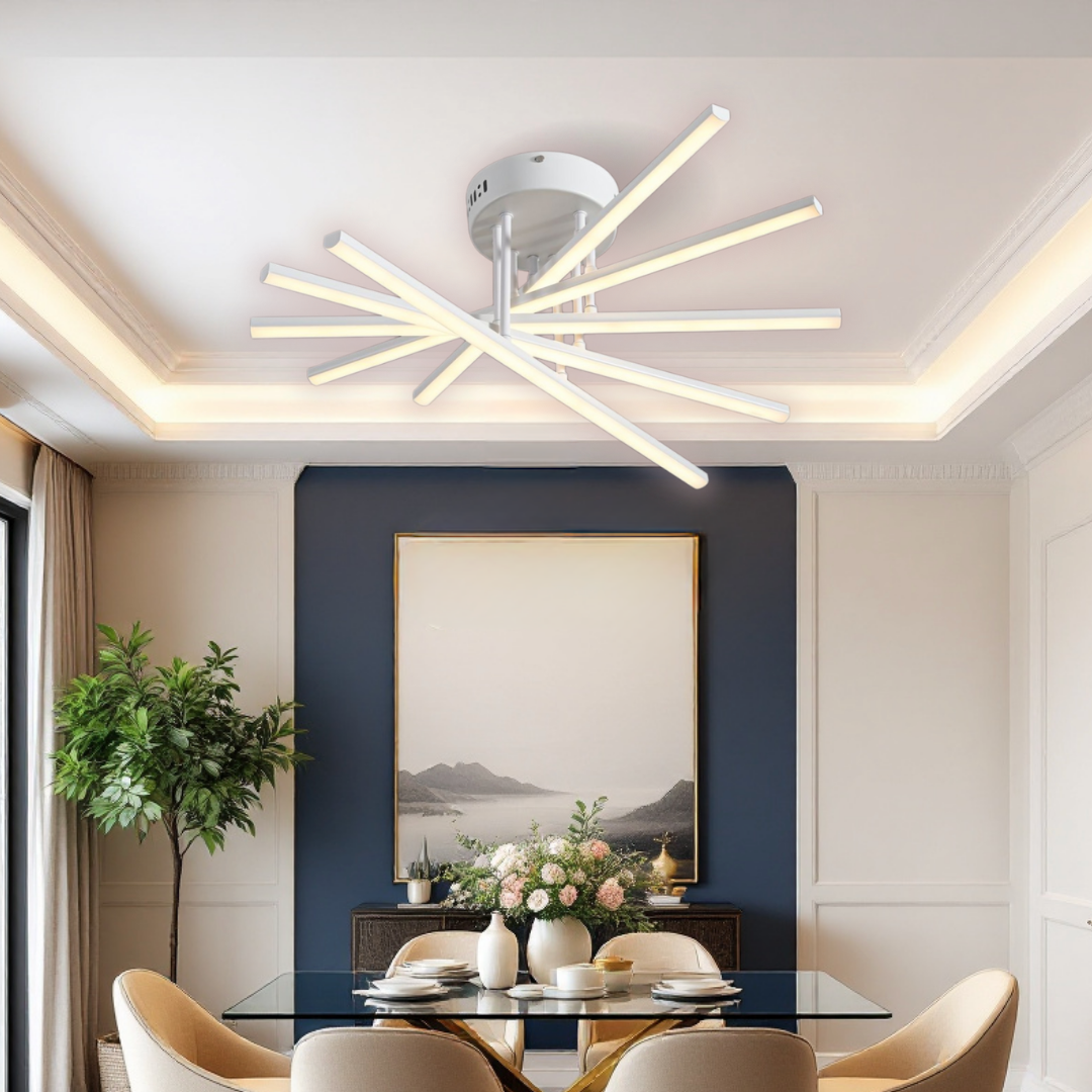 Lustra LED 80W Fano 5 Elemente ALB Echivalent 500W cu Telecomanda