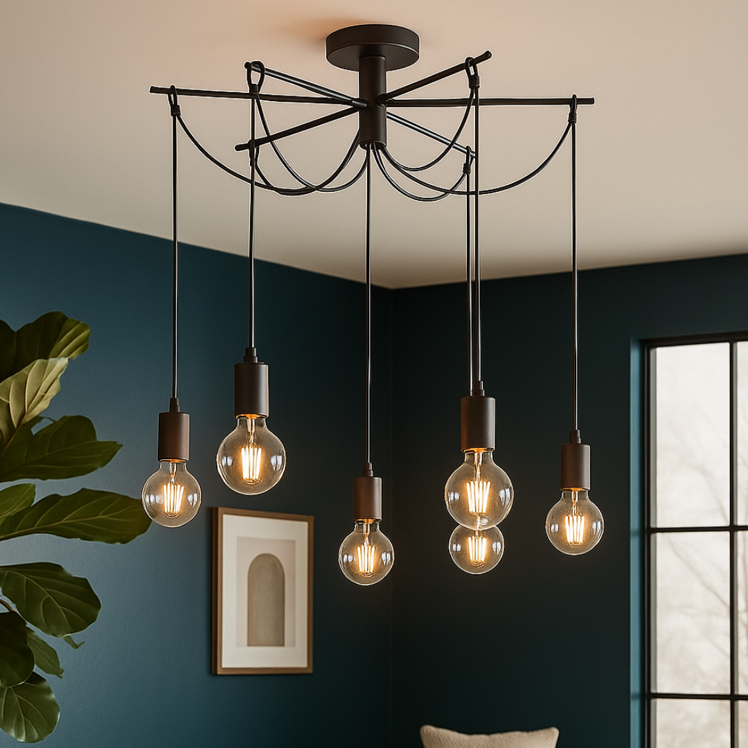 Lustra Suspendata Vintage Black Ragno 6xE27