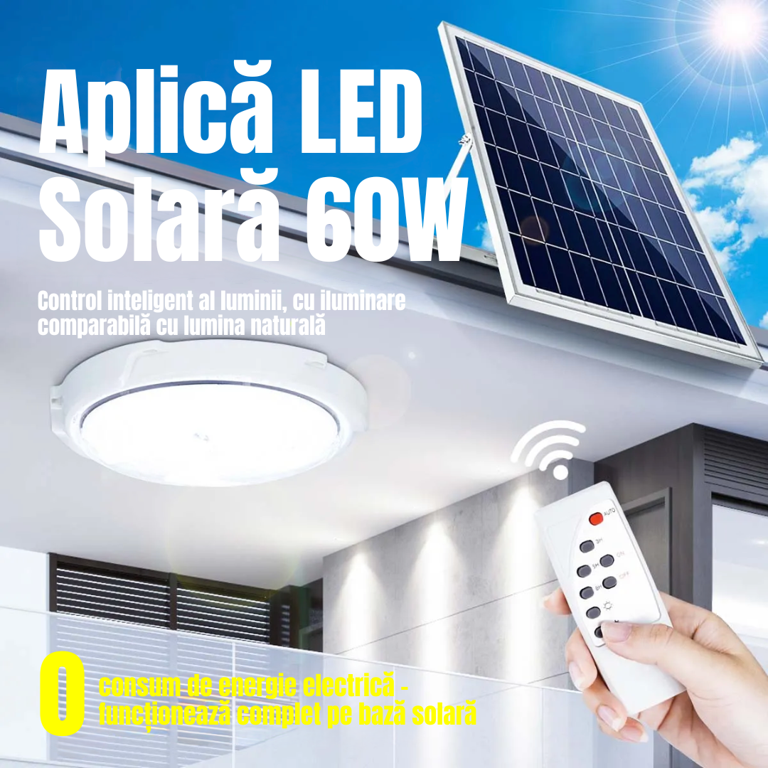 Aplica LED 60W cu Panou Solar si Telecomanda