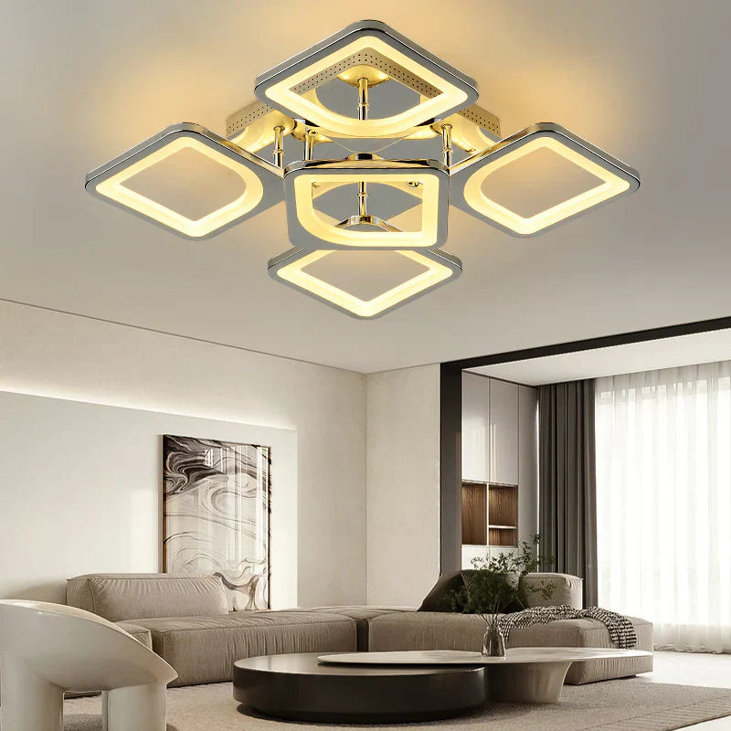 Lustra LED SQUARE 4+1 CHROME 40cm Telecomanda Echivalent 500W