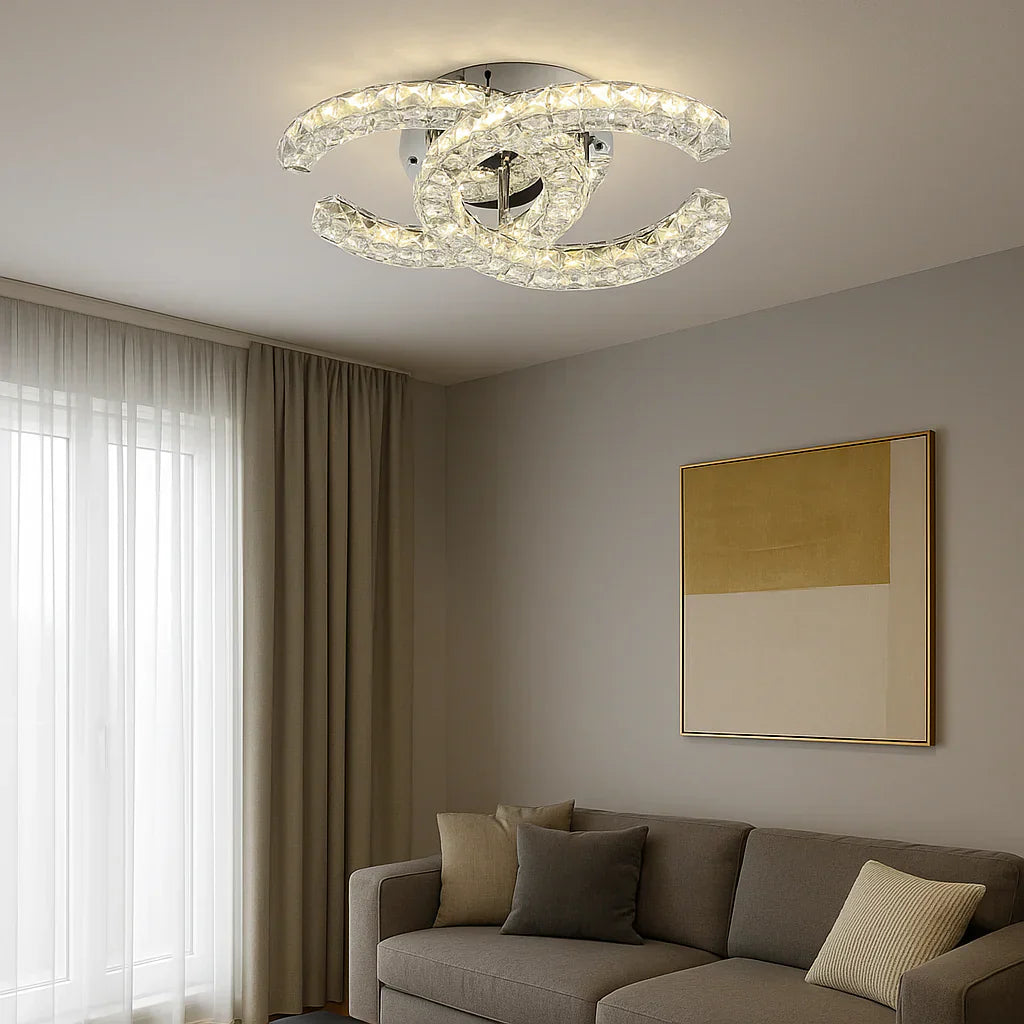 Lustra LED CRISTAL Double C Silver Echivalent 300W Telecomanda
