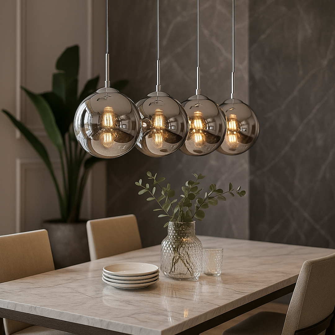 Lustra Suspendata LIMA Silver Abajur Fumuriu 4xG9