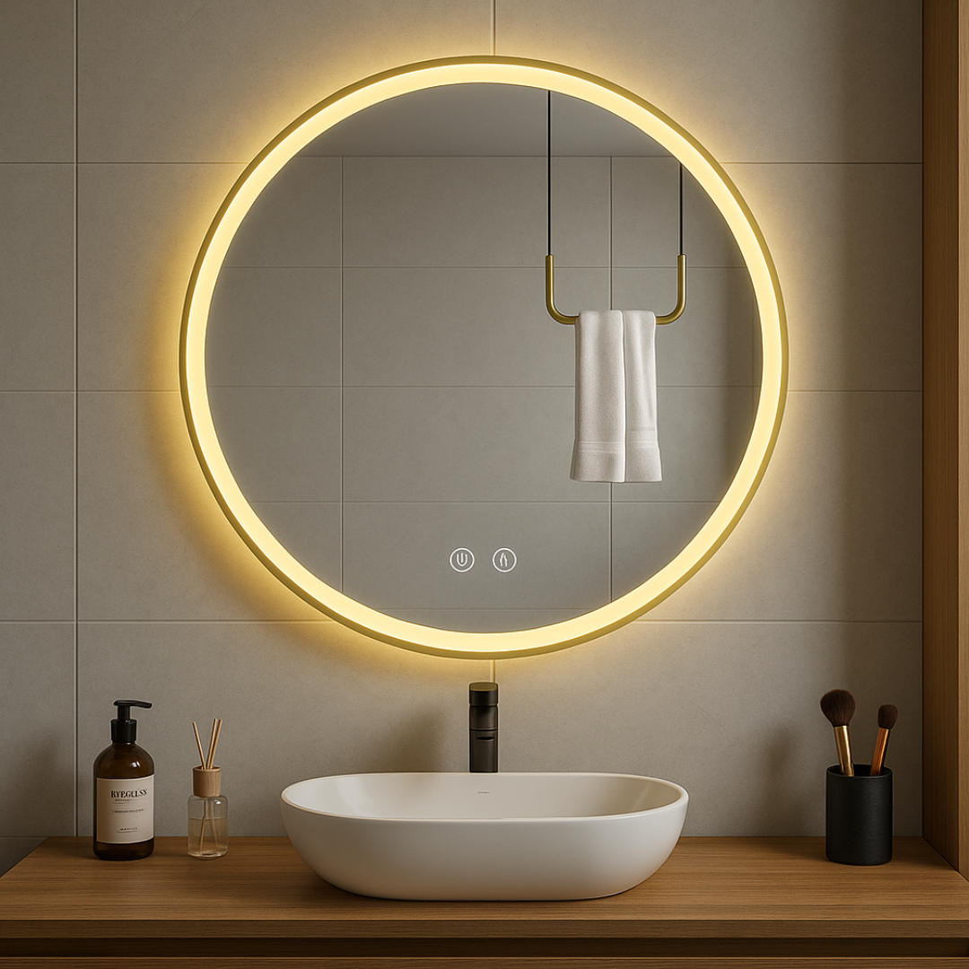 Oglinda LED Rotunda 60cm Aurie cu Touch Dezaburire si 3 Lumini