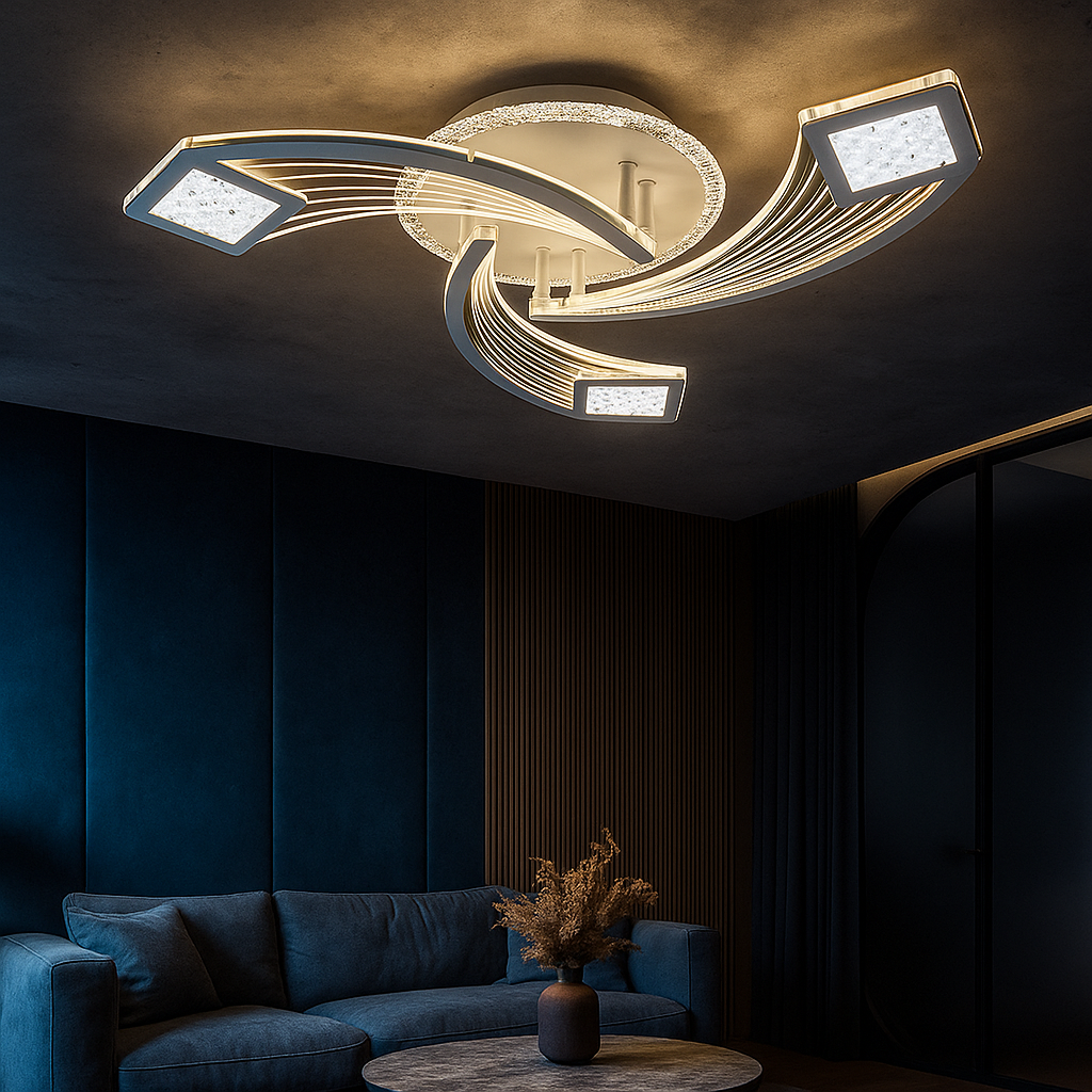 Lustra LED Aplicata AYRA Silver Echivalent 580W Telecomanda