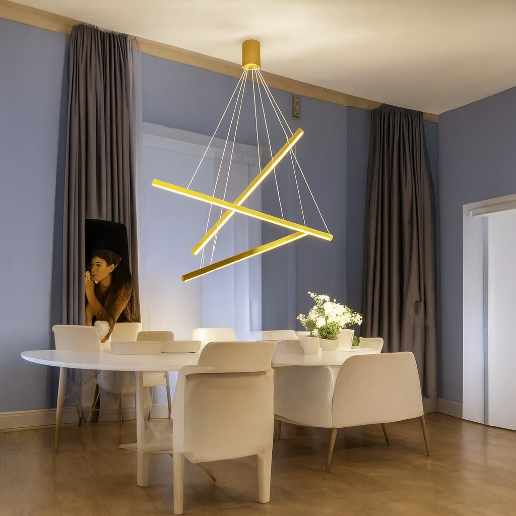 Lustra LED 3 Geometric GOLD LINES Suspendata Echivalent 400W