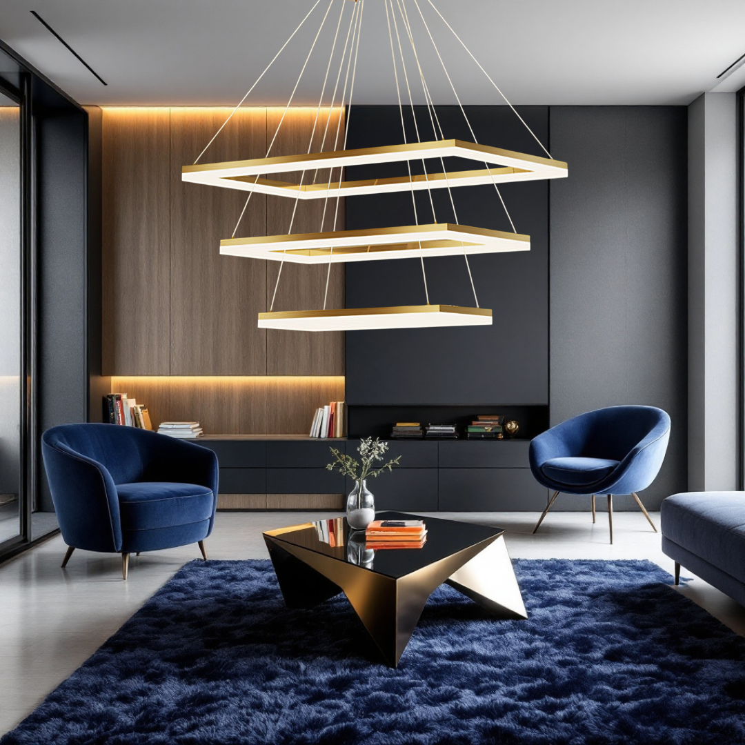 Lustra LED Suspendata cu 3 Elemente Rectangulare Auri LT109 Echivalent 800W