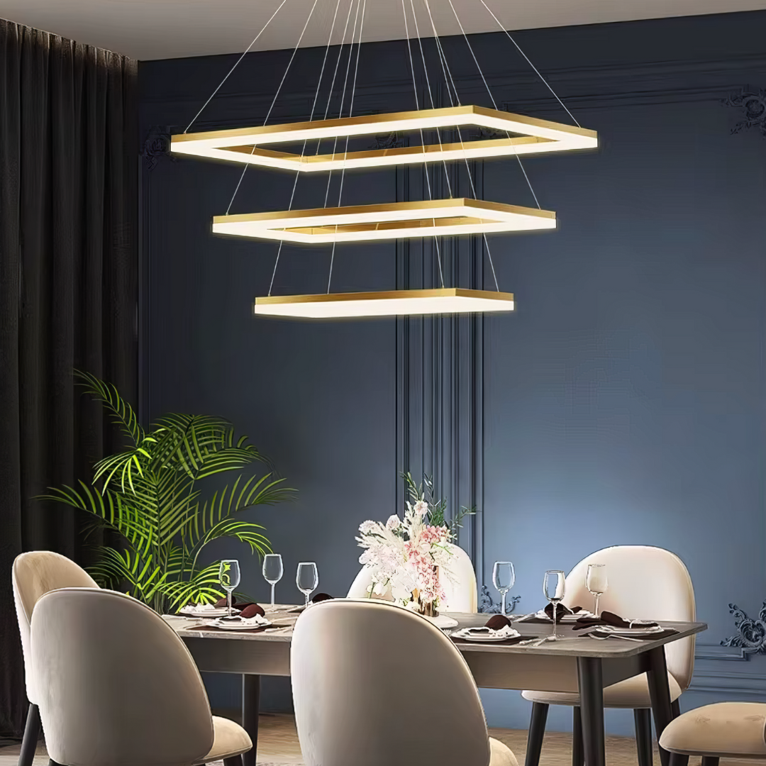 Lustra LED Suspendata cu 3 Elemente Rectangulare Auri LT109 Echivalent 800W