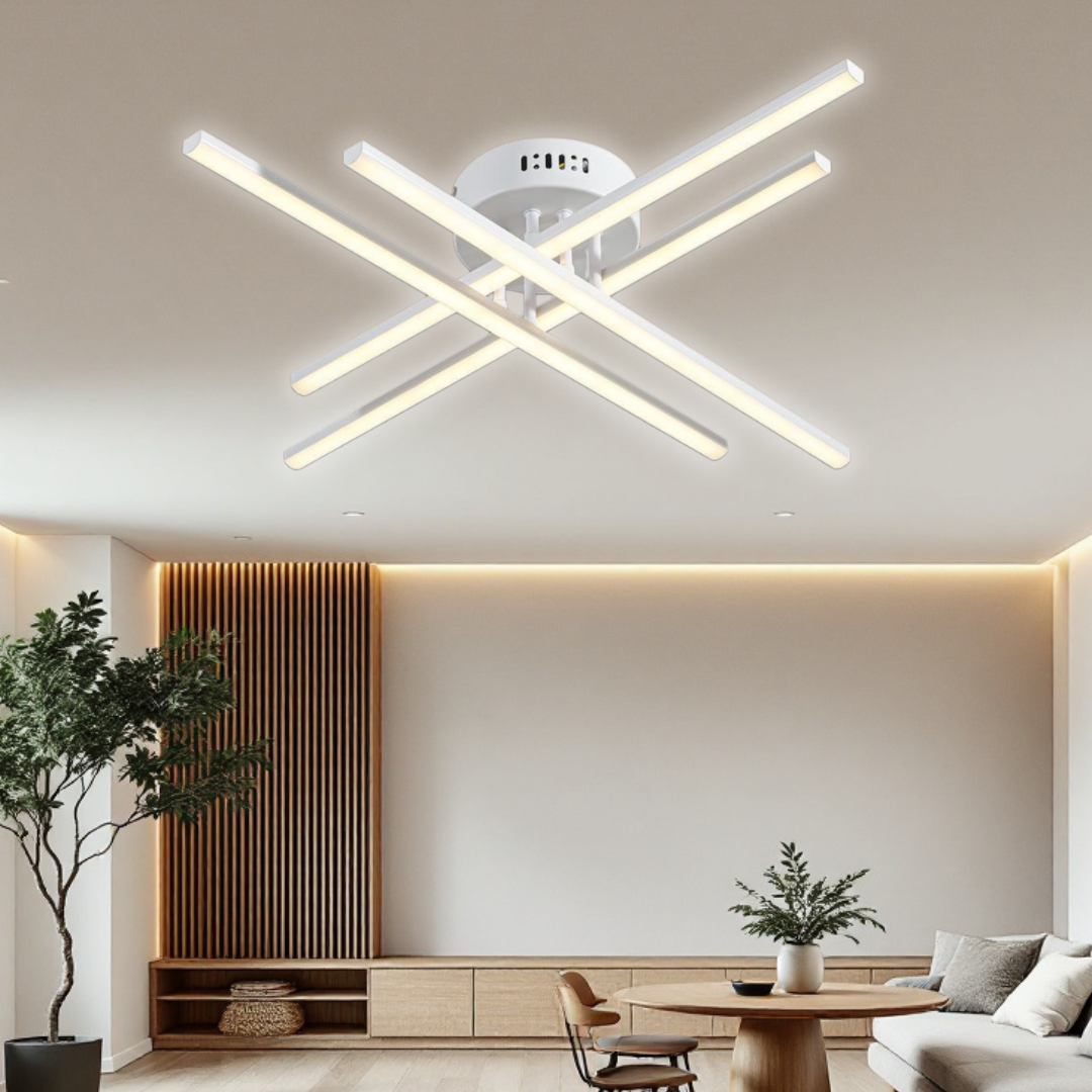 Lustra LED 64W X cu 4 Linii Albe Echivalent 500W cu Telecomanda