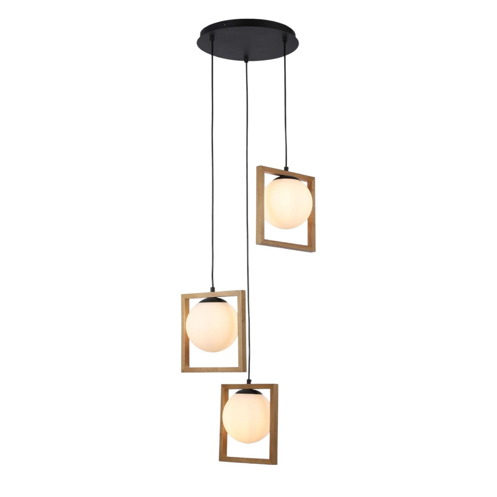 Lustra Suspendata Abajur 3xE14 INIGO Lemn