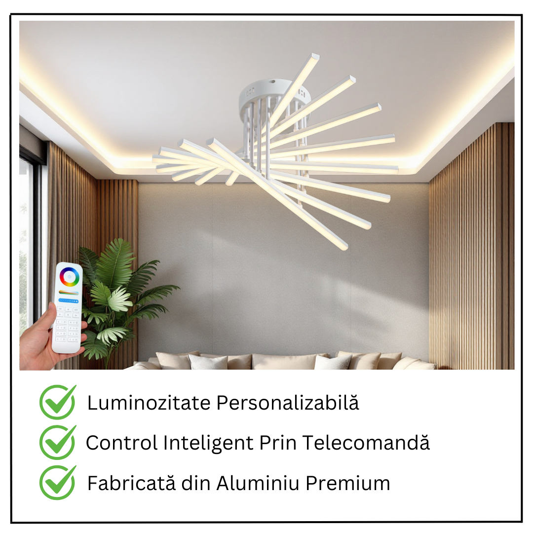 Lustra LED 128W Fano 8 Elemente ALB Echivalent 800W cu Telecomanda