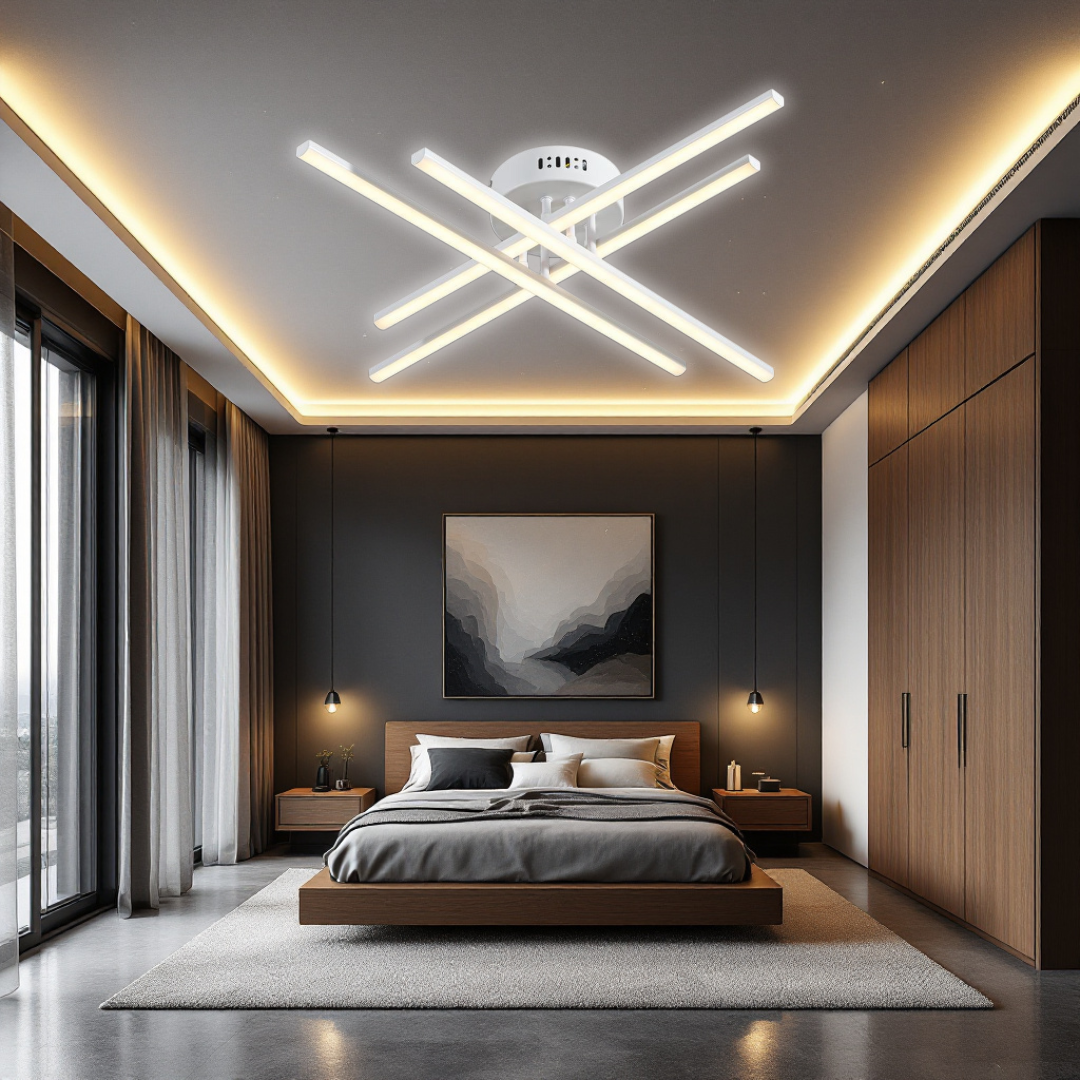 Lustra LED 64W X cu 4 Linii Albe Echivalent 500W cu Telecomanda